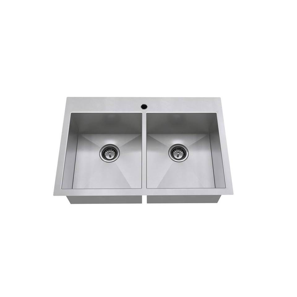 Henry Kitchen and BathAmerican StandardEdgewater 33 x 22-Inch Stainless Steel 1-Hole Dual Mount Double Bowl Kitchen Sink