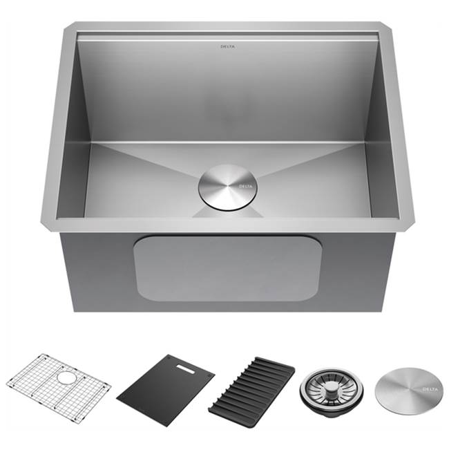 Henry Kitchen and BathDelta FaucetDelta® Rivet™ 24'' Workstation Laundry Utility Kitchen Sink Undermount 16 Gauge Stainless Steel Single Bowl with WorkFlow™ Ledge and Accessories