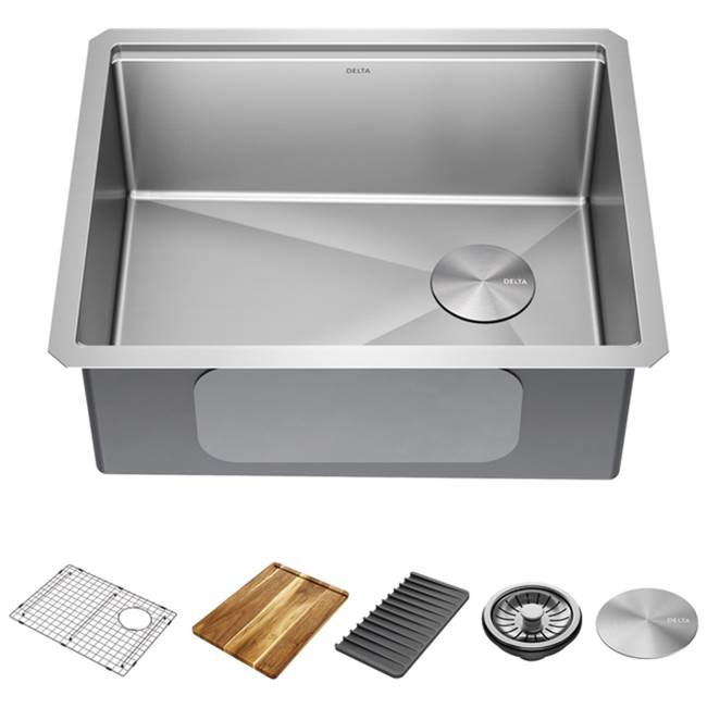 Henry Kitchen and BathDelta FaucetDelta® Lorelai™ 23'' Workstation Kitchen Sink Undermount 16 Gauge Stainless Steel Single Bowl with WorkFlow™ Ledge and Accessories