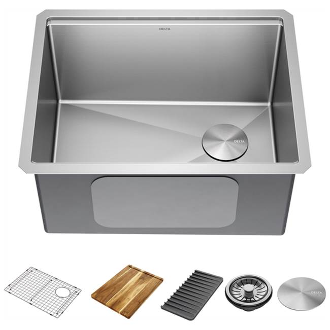 Henry Kitchen and BathDelta FaucetDelta® Lorelai™ 24'' Workstation Laundry Utility Kitchen Sink Undermount 16 Gauge Stainless Steel Single Bowl with WorkFlow™ Ledge and Accessories