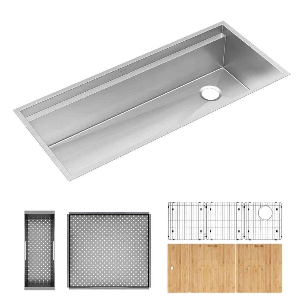 Henry Kitchen and BathElkay Reserve SelectionCircuit Chef Workstation Stainless Steel, 45-1/2'' x 20-1/2'' x 10'' Single Bowl Undermount Sink Kit with Cherry Wood Boards