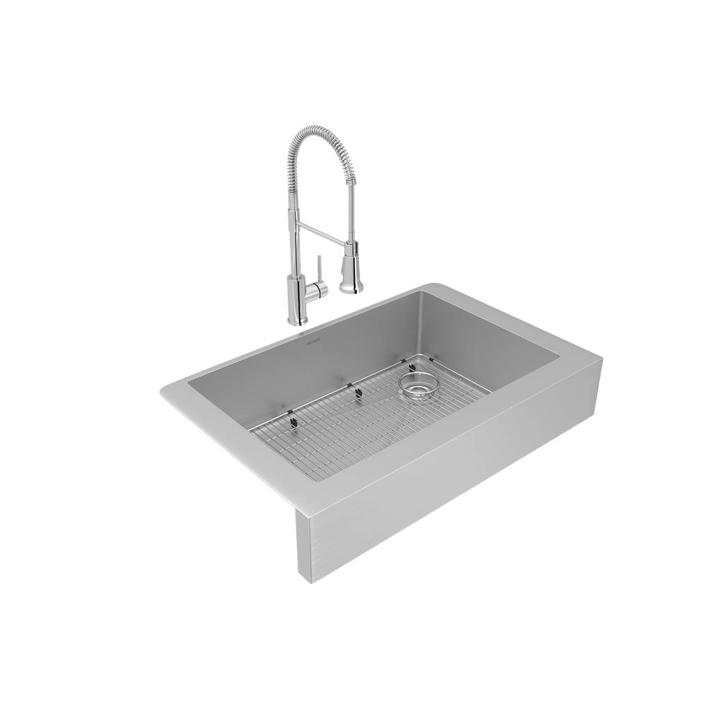 Henry Kitchen and BathElkayCrosstown 18 Gauge Stainless Steel 35-7/8'' x 20-1/4'' x 9'', Single Bowl Farmhouse Sink and Faucet Kit with Bottom Grid and Drain