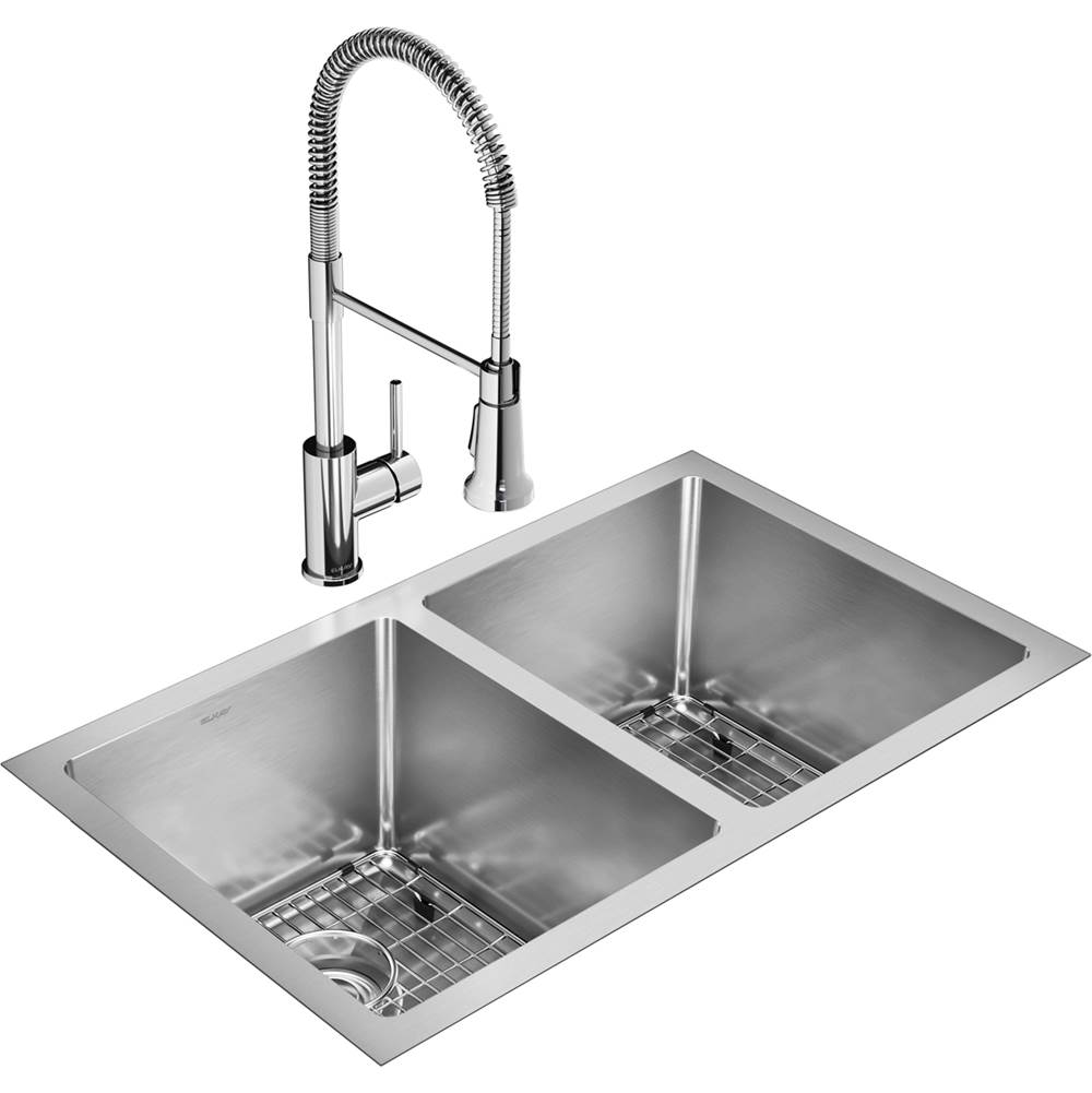 Henry Kitchen and BathElkayCrosstown 16 Gauge Stainless Steel, 30-3/4'' x 18-1/2'' x 10'' Equal Double Bowl Undermount Sink Kit with Faucet
