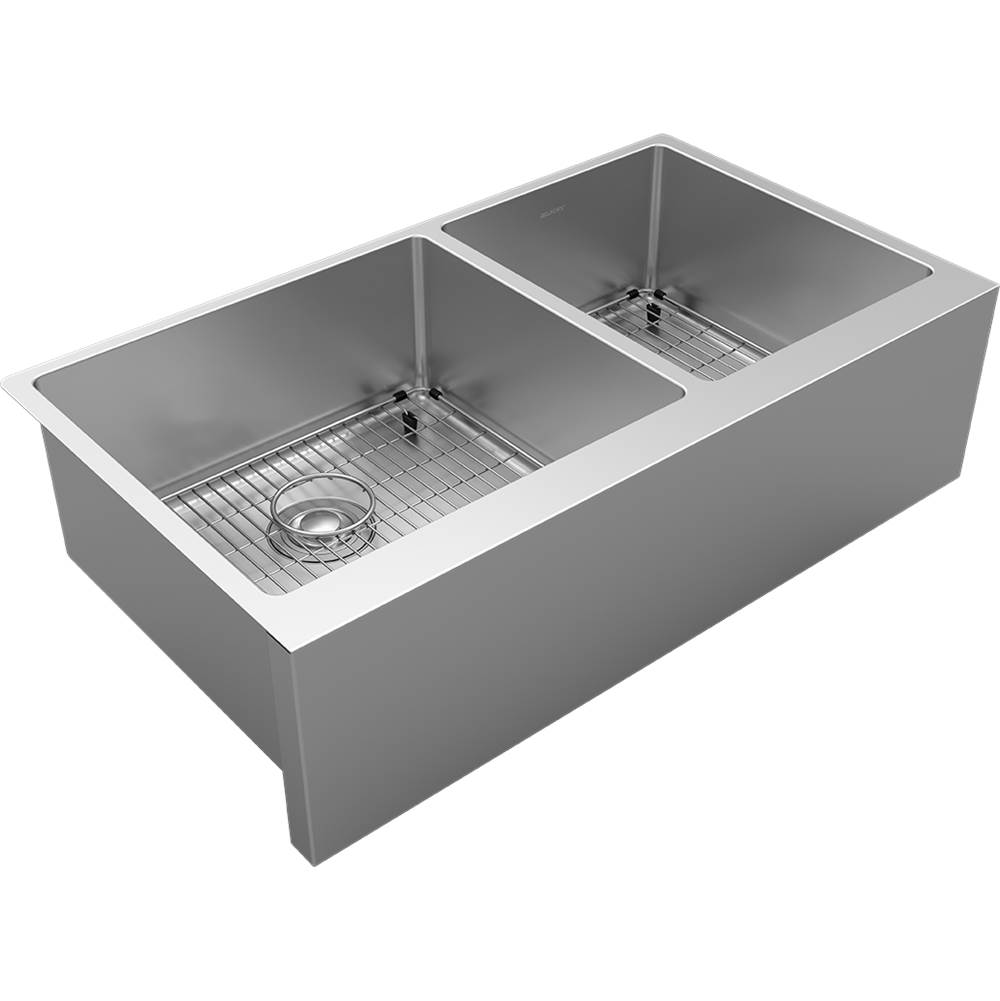 Henry Kitchen and BathElkayCrosstown 16 Gauge Stainless Steel 35-7/8'' x 20-1/4'' x 9'' Double Bowl Tall Farmhouse Sink Kit