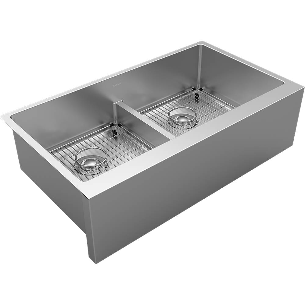 Henry Kitchen and BathElkayCrosstown 16 Gauge Stainless Steel 35-7/8'' x 20-1/4'' x 9'' Equal Double Bowl Tall Farmhouse Sink Kit with Aqua Divide