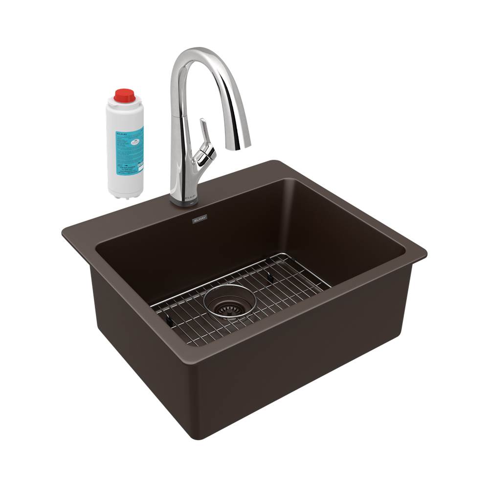 Henry Kitchen and BathElkayQuartz Classic 25'' x 22'' x 9-1/2'', Single Bowl Drop-in Sink Kit with Filtered Faucet, Mocha