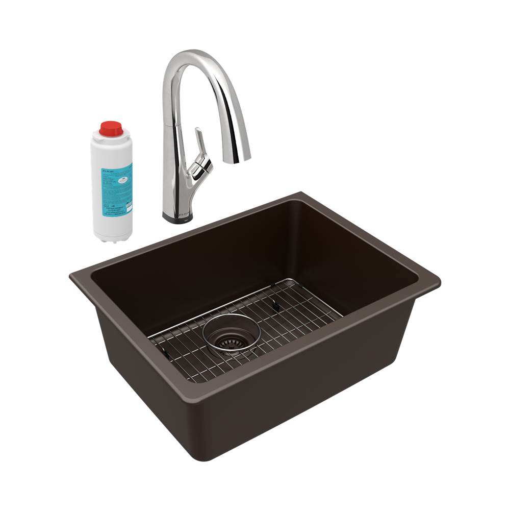 Henry Kitchen and BathElkayQuartz Classic 24-5/8'' x 18-1/2'' x 9-1/2'', Single Bowl Undermount Sink Kit with Filtered Faucet, Mocha