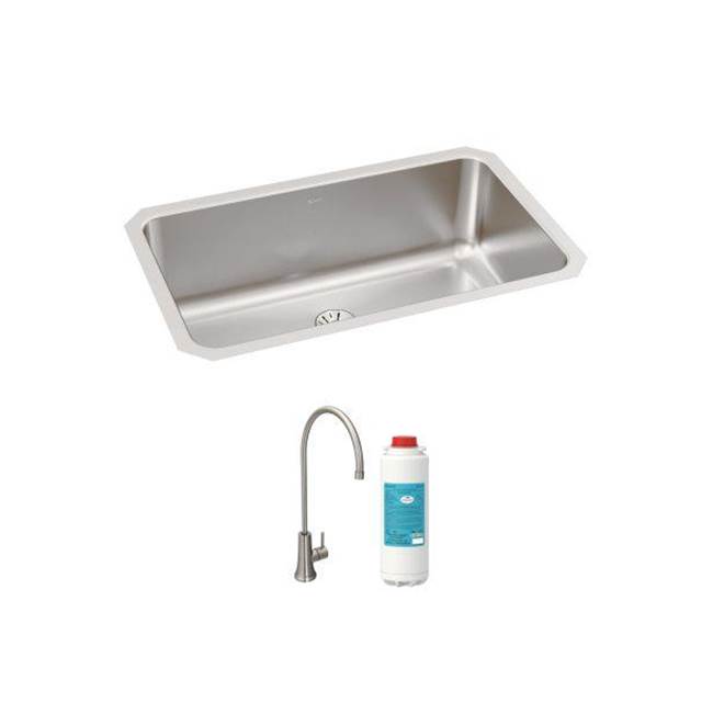 Henry Kitchen and BathElkayCrosstown 16 Gauge Workstation Stainless Steel, 31-1/2'' x 18-1/2'' x 9'' Equal Double Bowl Sink Kit with Aqua Divide and Filtered Beverage Faucet