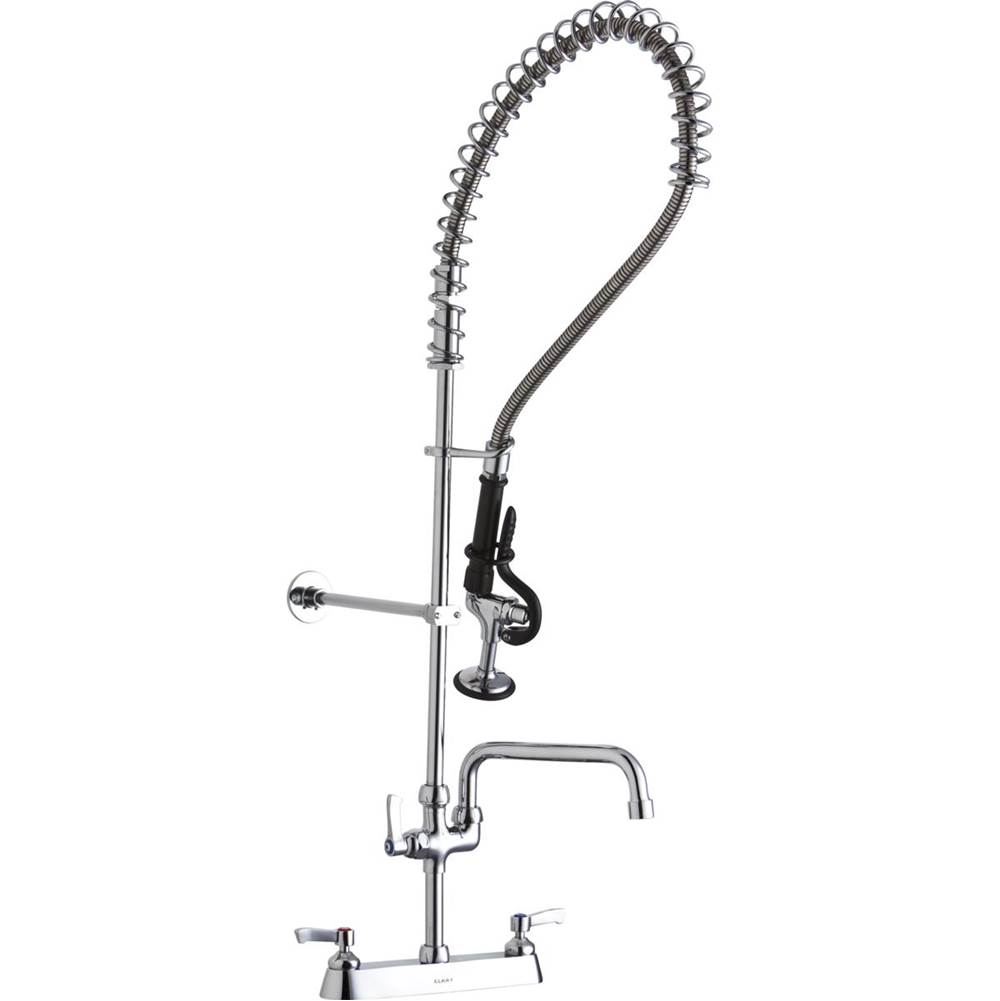 Henry Kitchen and BathElkay8in Centerset Exposed Deck Mount Faucet 44in Flexible Hose w/1.2 GPM Spray Head Plus 14in Arc Tube Spout 2in Lever Handles