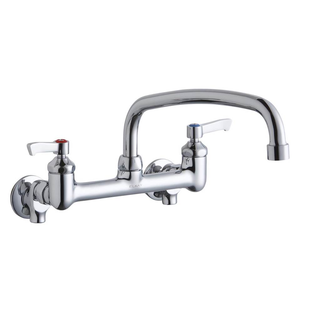 Henry Kitchen and BathElkayFoodservice 8'' Centerset Wall Mount Faucet with 12'' Arc Tube Spout 2'' Lever Handles 1/2 Offset InletsPlusStop