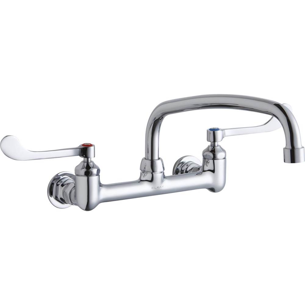 Henry Kitchen and BathElkayFoodservice 8'' Centerset Wall Mount Faucet with 14'' Arc Tube Spout 6'' Wristblade Handles 1/2in Offset Inlets