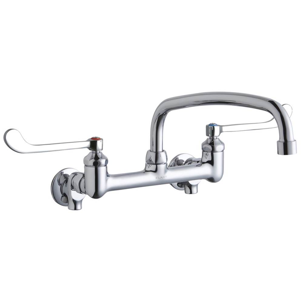 Henry Kitchen and BathElkayFoodservice 8'' Centerset Wall Mount Faucet with 12'' Arc Tube Spout 6in Wristblade Handles 1/2 Offset InletsPlusStop