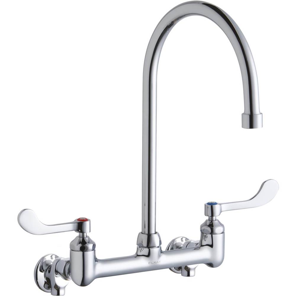 Henry Kitchen and BathElkayScrub/Handwash 8'' Centerset Wall Mount Faucet with 8'' Gooseneck Spout 4in Wristblade Hndle 1/2 Offset InletsPlusStop