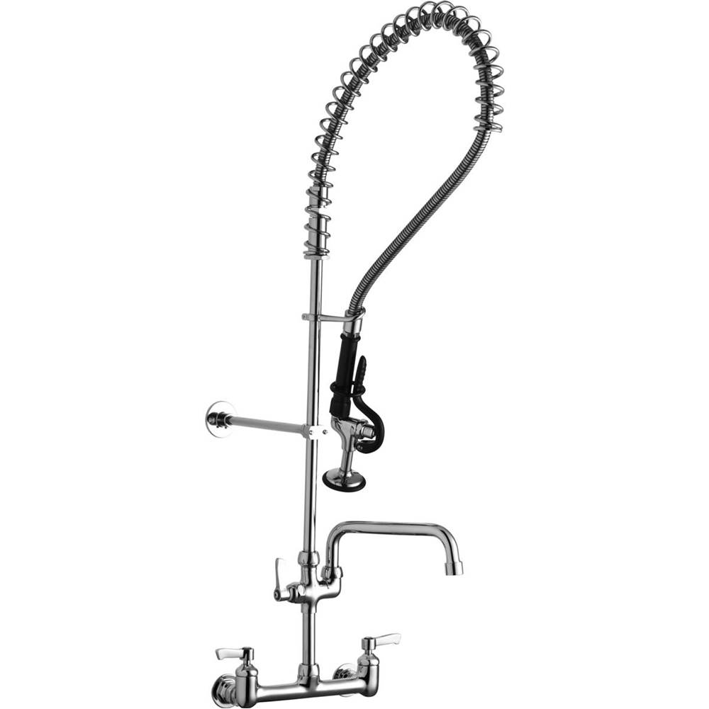 Henry Kitchen and BathElkay8'' Centerset Wall Mount Faucet 44in Flexible Hose with 1.2 GPM Spray Head Plus 8in Arc Tube Spout 2in Lever Handles