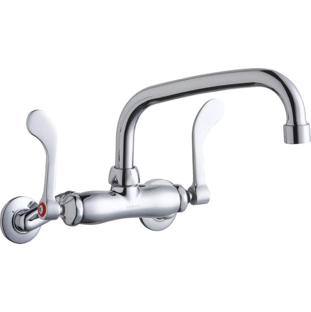 Henry Kitchen and BathElkayFoodservice 3-8'' Adjustable Centers Wall Mount Faucet w/8'' Arc Tube Spout 4'' Wristblade Handles 2in Inlet