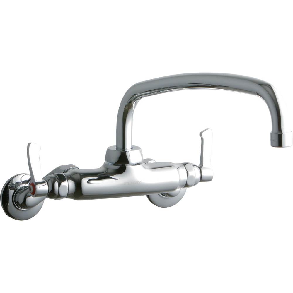 Henry Kitchen and BathElkayFoodservice 3-8'' Adjustable Centers Wall Mount Faucet w/14'' Arc Tube Spout 2in Lever Handles 2in Inlet Chrome