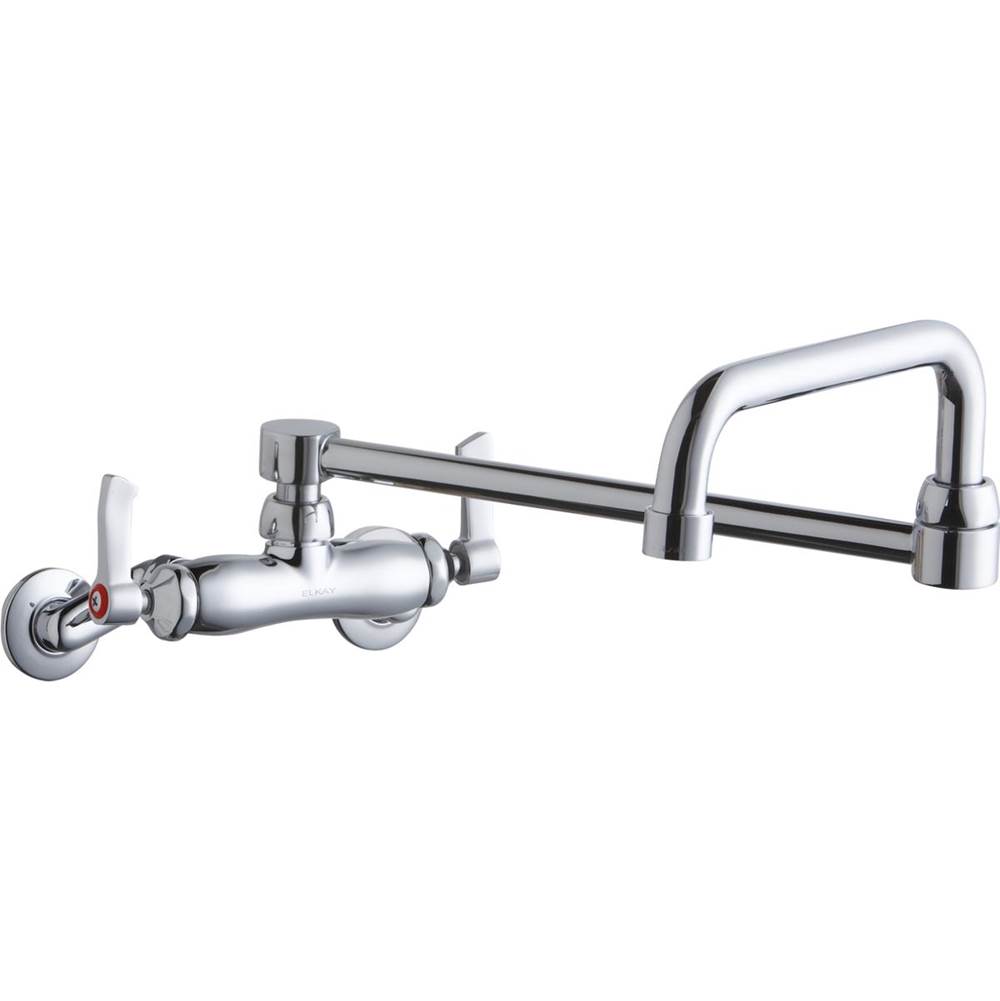 Henry Kitchen and BathElkayFoodservice 3-8'' Adjustable Centers Wall Mount Faucet w/Double Swing Spout 2in Lever Handles 2in Inlet Chrome