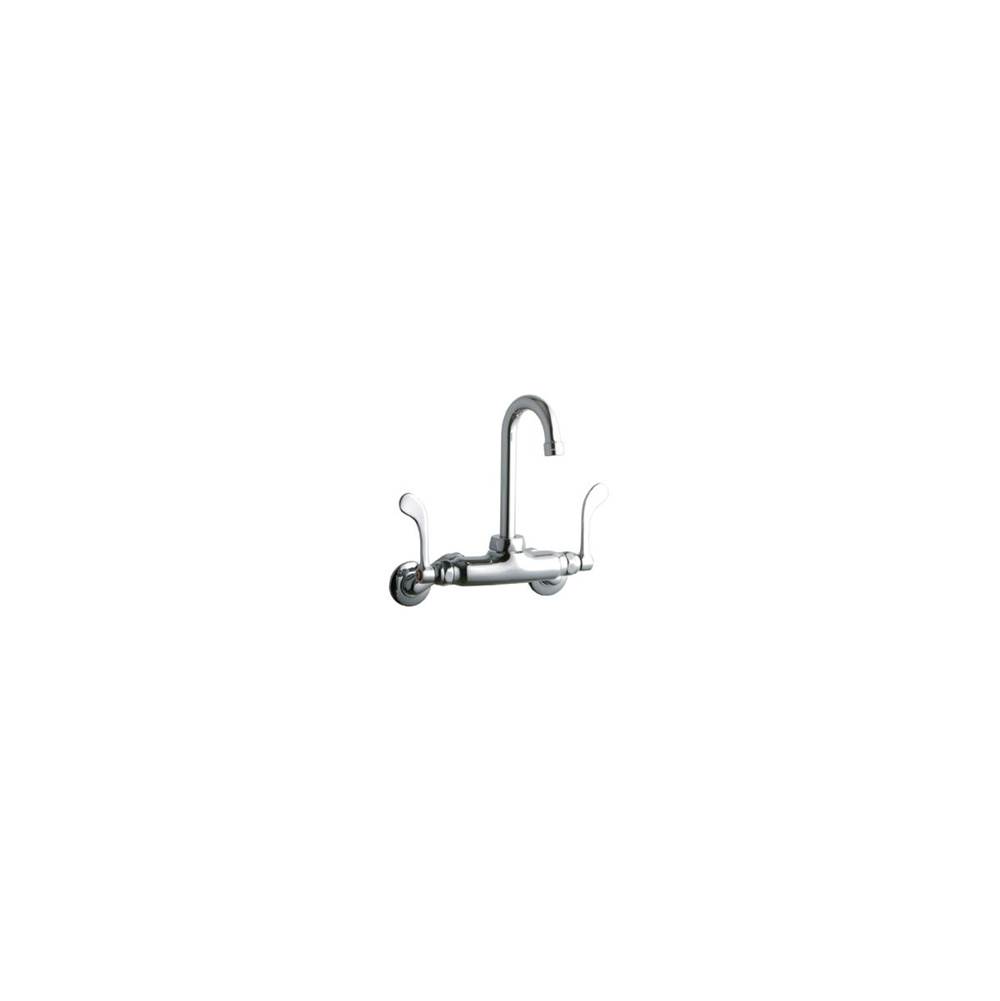 Henry Kitchen and BathElkayFoodservice 3-8'' Adjustable Centers Wall Mount Faucet with 4'' Gooseneck Spout 4'' Wristblade Handles 2in Inlet