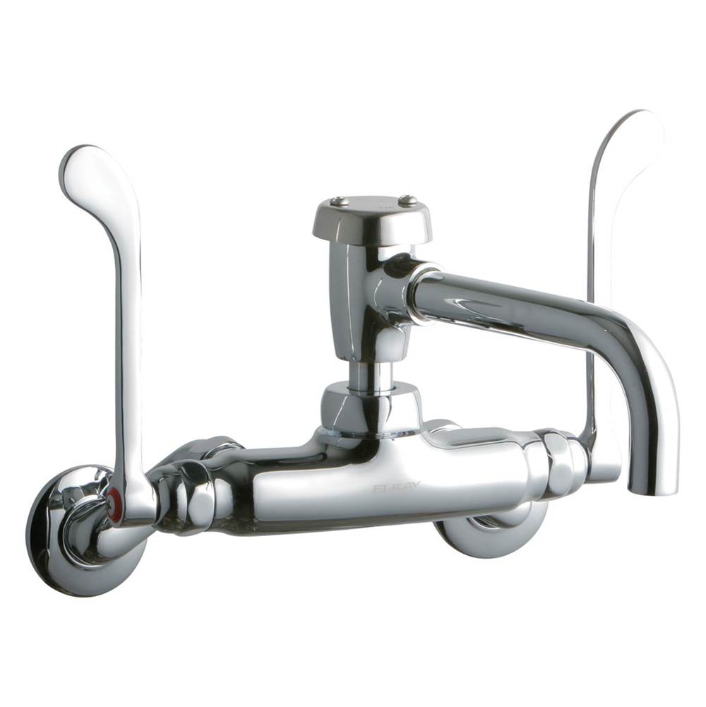 Henry Kitchen and BathElkayFoodservice 3-8'' Adjustable Centers Wall Mount Faucet w/7'' Vented Spout 6'' Wristblade Handles 2in Inlet