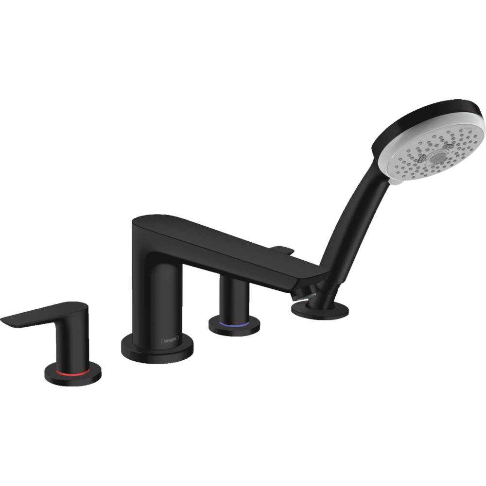 Henry Kitchen and BathHansgroheTalis E 4-Hole Roman Tub Set Trim with 1.8 GPM Handshower in Matte Black