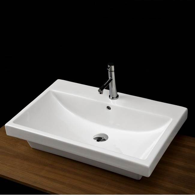 Henry Kitchen and BathLacavawall-mounted porcelain Bathroom Sink with overflow with 01 - one faucet hole, 02 - two faucet holes, 03 - three faucet holes in 8'' spread.