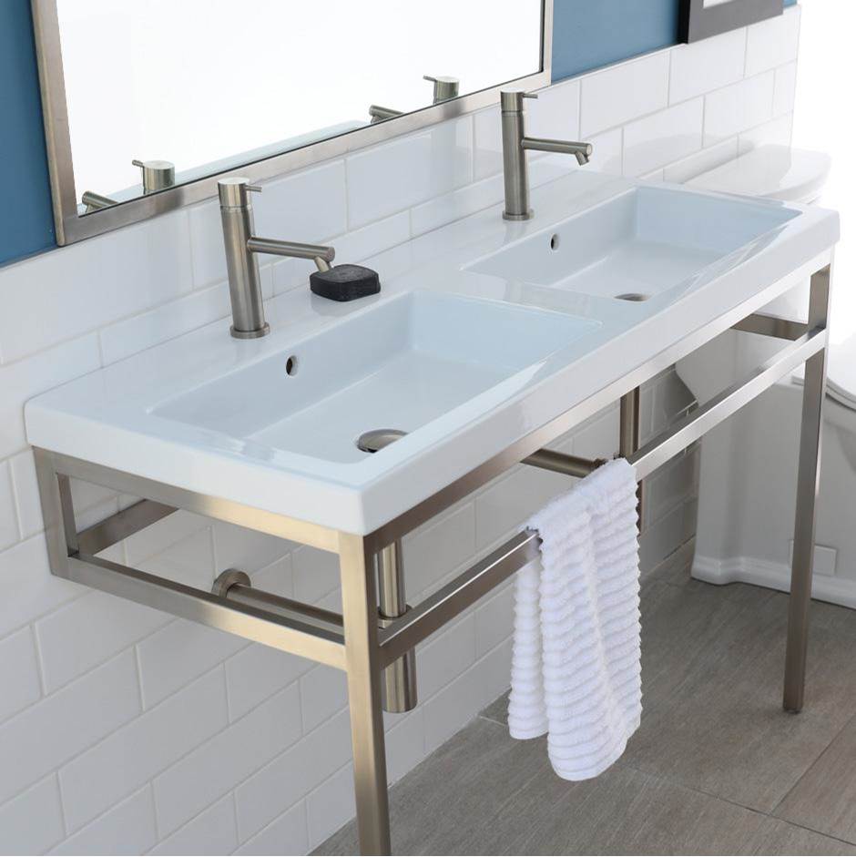 Henry Kitchen and BathLacavaFloor-standing metal console stand with a towel bar (Bathroom Sink 5214 and 5215 sold separately), made of stainless steel or brass.