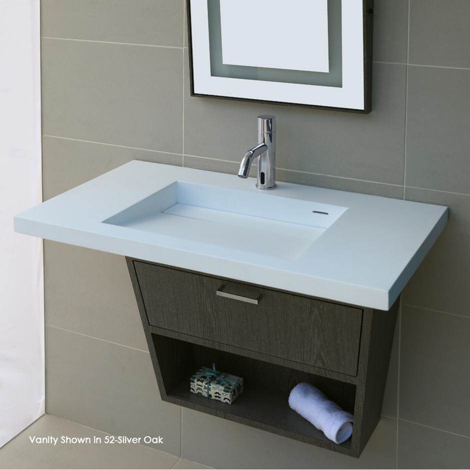Henry Kitchen and BathLacavaWall-mount or vanity-top Bathroom Sink made of solid surface with an overflow and decorative drain cover.