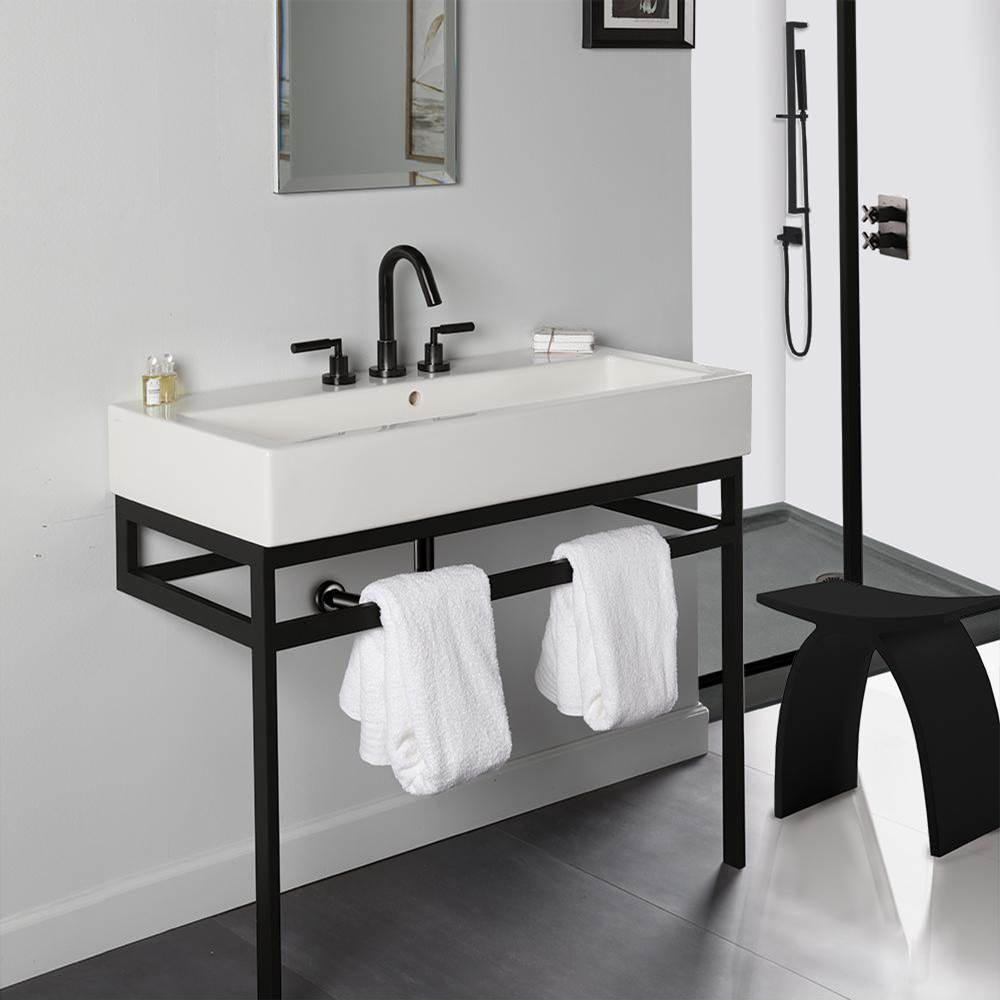 Henry Kitchen and BathLacavaFloor-standing metal console stand with a towel bar (Bathroom Sink 5460sold separately), made of stainless steel or brass.
