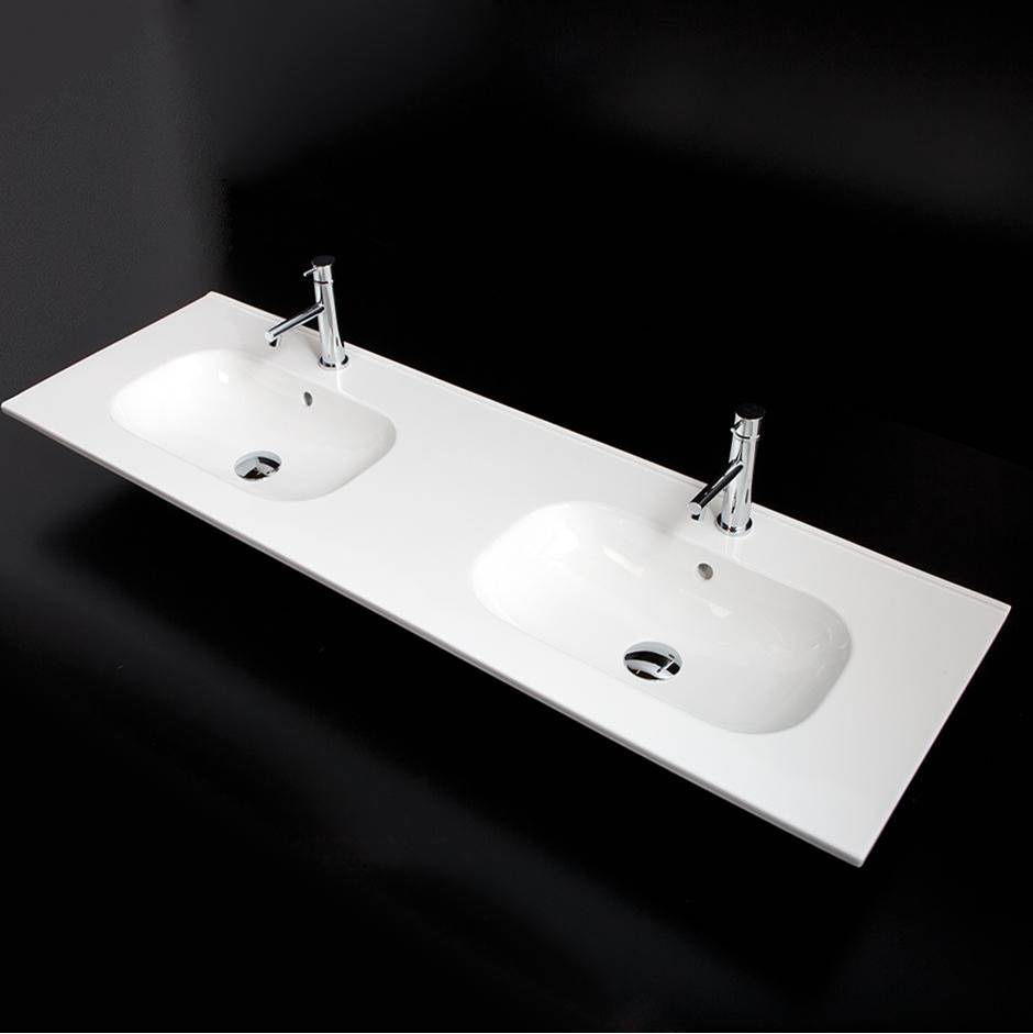 Henry Kitchen and BathLacavaVanity top porcelain double bowl Bathroom Sink with overflow  W: 55 3/4''