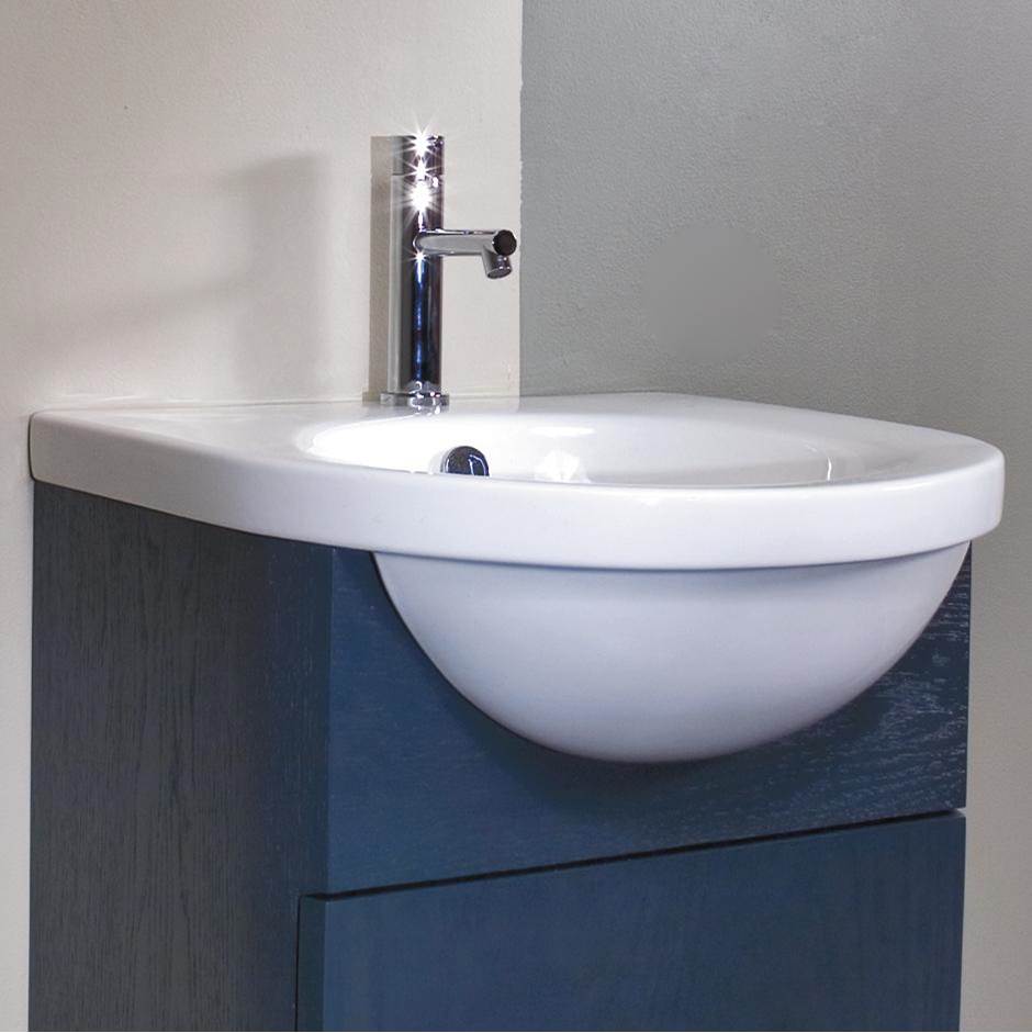Henry Kitchen and BathLacavaWall-mount or semi-recessed porcelain Bathroom Sink with an overflow, unfinished back. 20''W x 20 1/4''D x 7''H,  3 faucet holes in 8'' spread