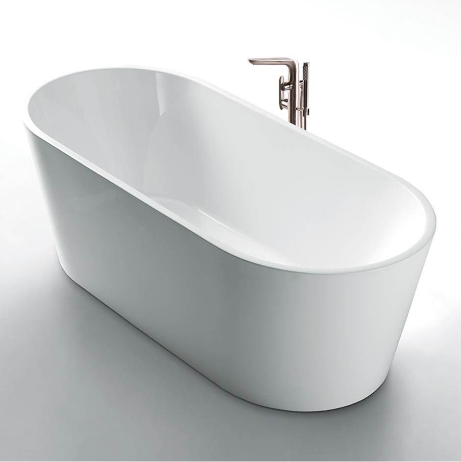 Henry Kitchen and BathLacavaFree-standing soaking bathtub made of luster white acrylic with an overflow and polished chrome drain, net weight 130 lbs, water capacity 77 gal.