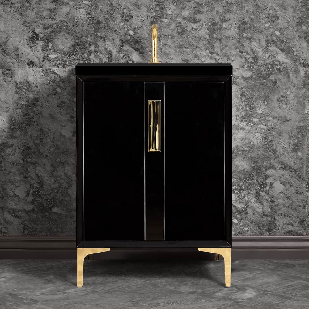 Henry Kitchen and BathLinkasinkTUXEDO with 8'' Artisan Glass Prism Hardware 24'' Wide Vanity, Black, Polished Brass Hardware, 24'' x 22'' x 33.5'' (without vanity top)