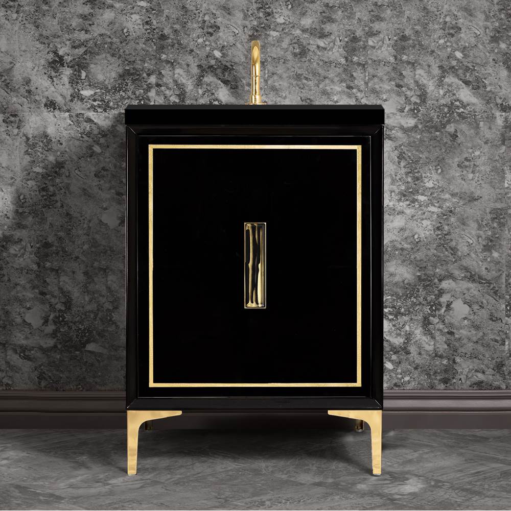 Henry Kitchen and BathLinkasinkLINEA with 8'' Artisan Glass Prism Hardware 24'' Wide Vanity, Black, Polished Brass Hardware, 24'' x 22'' x 33.5'' (without vanity top)