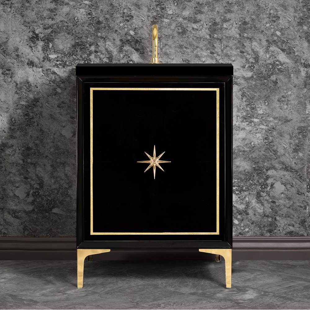 Henry Kitchen and BathLinkasinkLinea with 3'' Polished Brass Star Hardware, 24'' Wide Vanity, Black, 24'' x 22'' x 33.5'' (without vanity top)