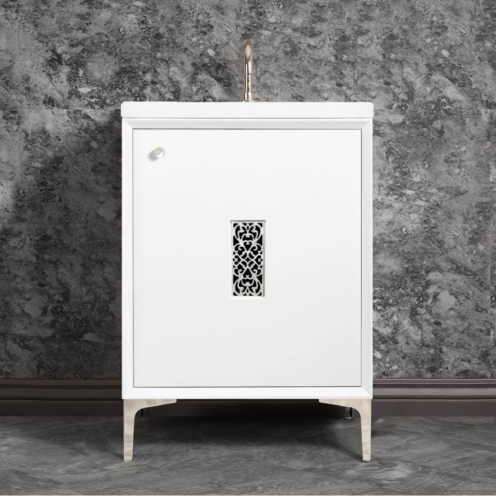 Henry Kitchen and BathLinkasinkFrame 24'' Wide White Vanity with Polished Nickel Filigree Grate and Legs, 24'' x 22'' x 33.5'' (without vanity top)