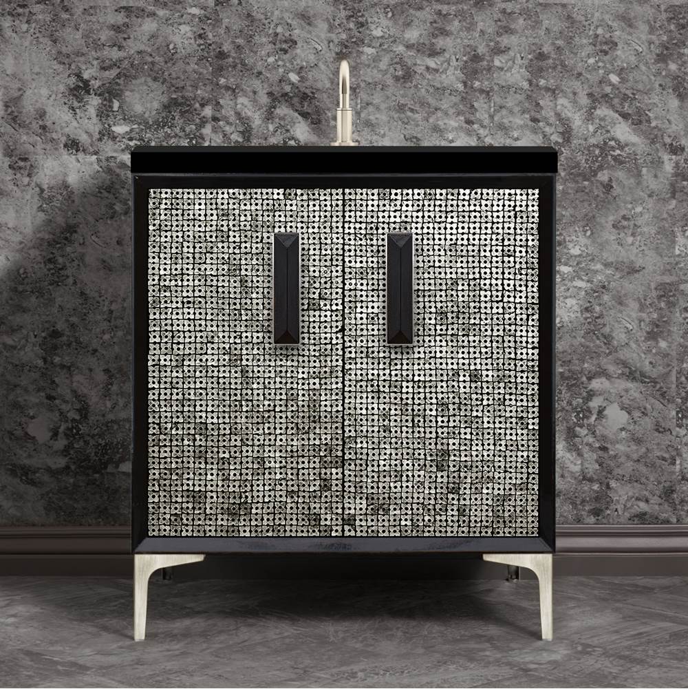 Henry Kitchen and BathLinkasinkMOTHER OF PEARL with 8'' Artisan Glass Prism Hardware 30'' Wide Vanity, Black, Satin Nickel Hardware, 30'' x 22'' x 33.5'' (without vanity top)