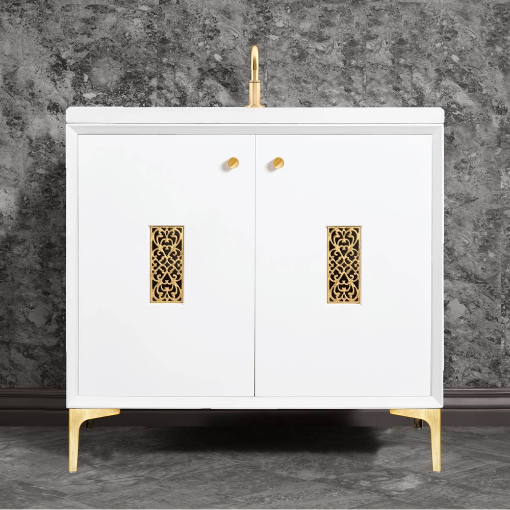 Henry Kitchen and BathLinkasinkFrame 36'' Wide White Vanity with Satin Brass Filigree Grate and Legs