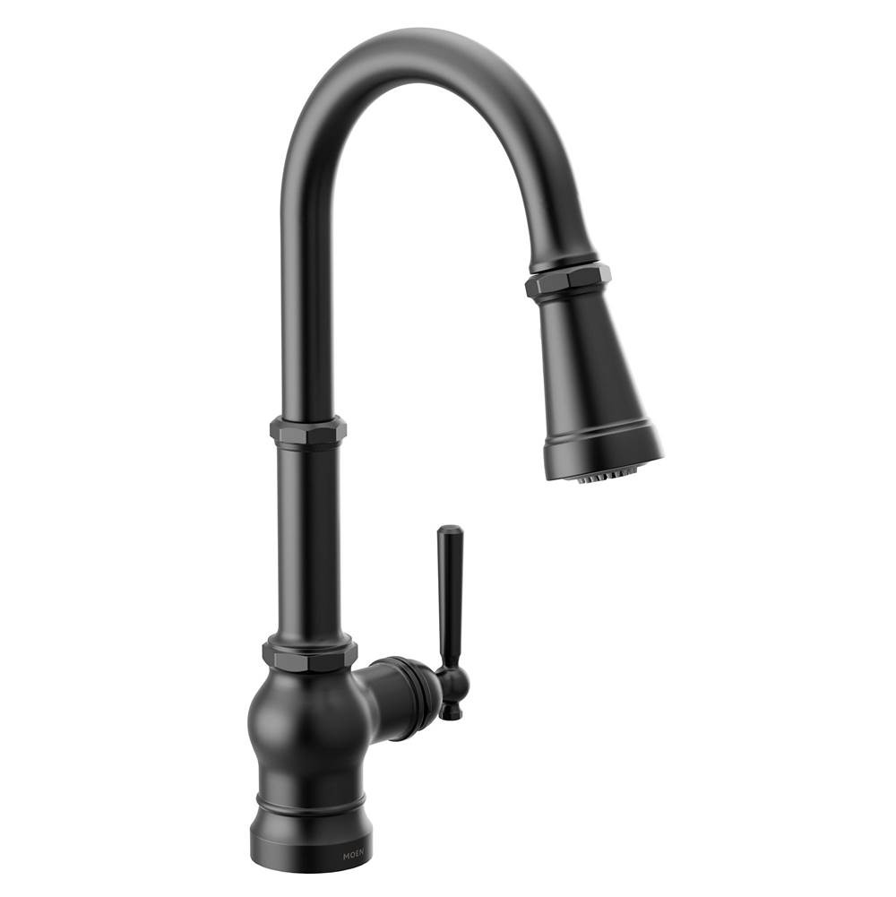 Henry Kitchen and BathMoenPaterson One-Handle Pull-down Kitchen Faucet with Power Boost, Includes Interchangeable Handle, Matte Black