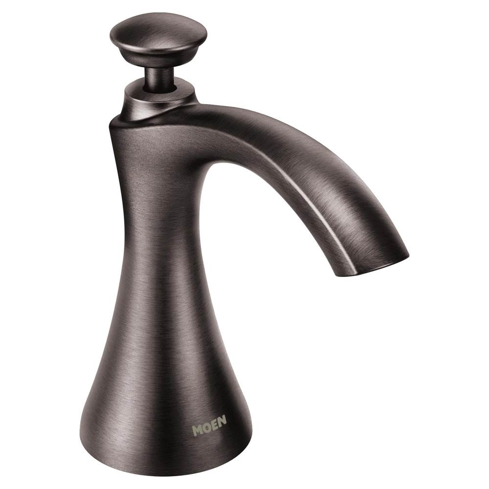 Henry Kitchen and BathMoenTransitional Kitchen Deck Mounted Soap and Lotion Dispenser with Above the Sink Refillable Bottle, Black Stainless