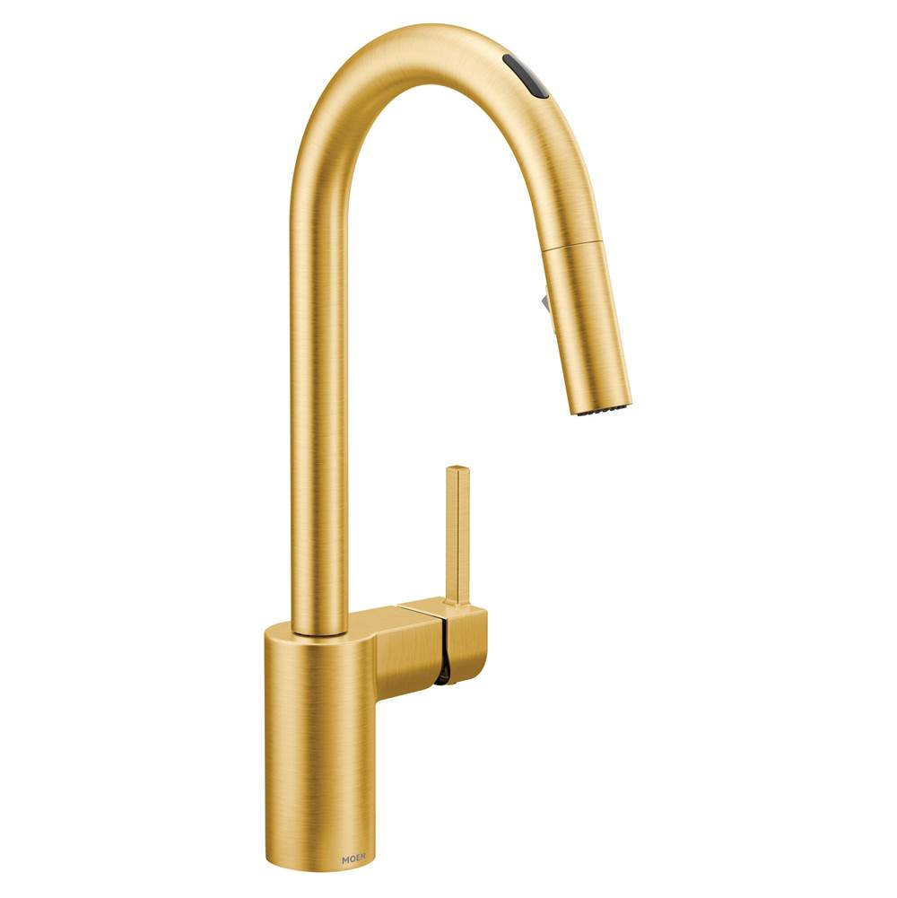 Henry Kitchen and BathMoenAlign Smart Faucet Touchless Pull Down Sprayer Kitchen Faucet with Voice Control and Power Boost, Brushed Gold