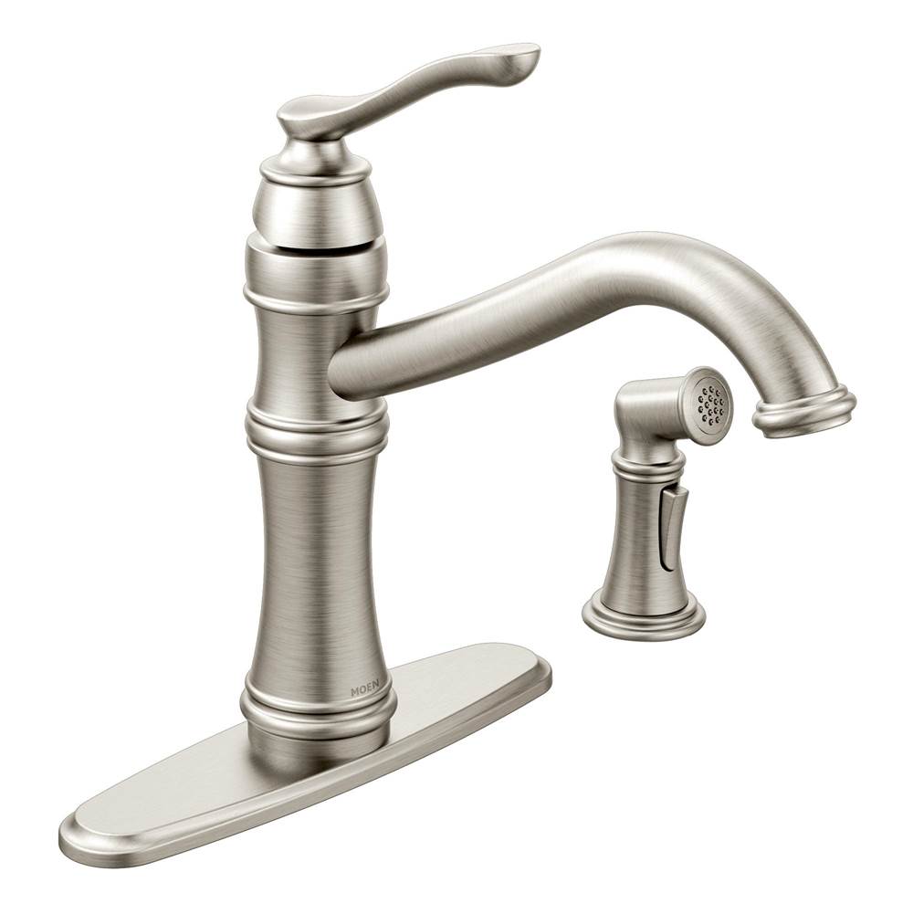 Henry Kitchen and BathMoenBelfield Traditional One Handle High Arc Kitchen Faucet with Side Spray and Optional Deckplate Included, Spot Resist Stainless