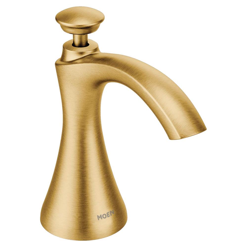 Henry Kitchen and BathMoenTransitional Deck Mounted Kitchen Soap Dispenser with Above the Sink Refillable Bottle, Brushed Gold