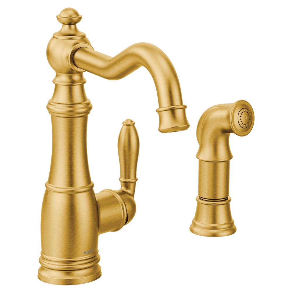Henry Kitchen and BathMoenWeymouth One-Handle Traditional Kitchen Faucet with Side Sprayer, Brushed Gold