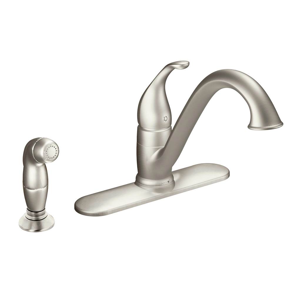 Henry Kitchen and BathMoenCamerist One-Handle Low Arc Kitchen Faucet with Side Spray, Spot Resist Stainless