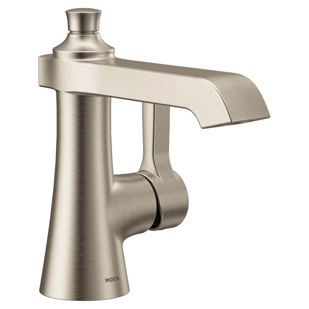Henry Kitchen and BathMoenFlara One-Handle Single Hole Bathroom Faucet with Drain Assembly, Brushed Nickel
