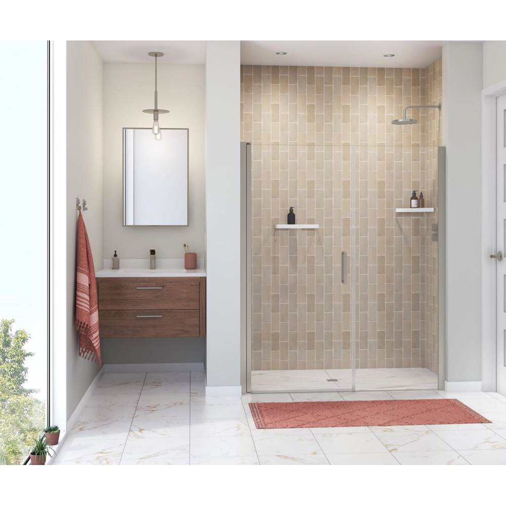 Henry Kitchen and BathMaaxManhattan 57-59 x 68 in. 6 mm Pivot Shower Door for Alcove Installation with Clear glass & Round Handle in Brushed Nickel