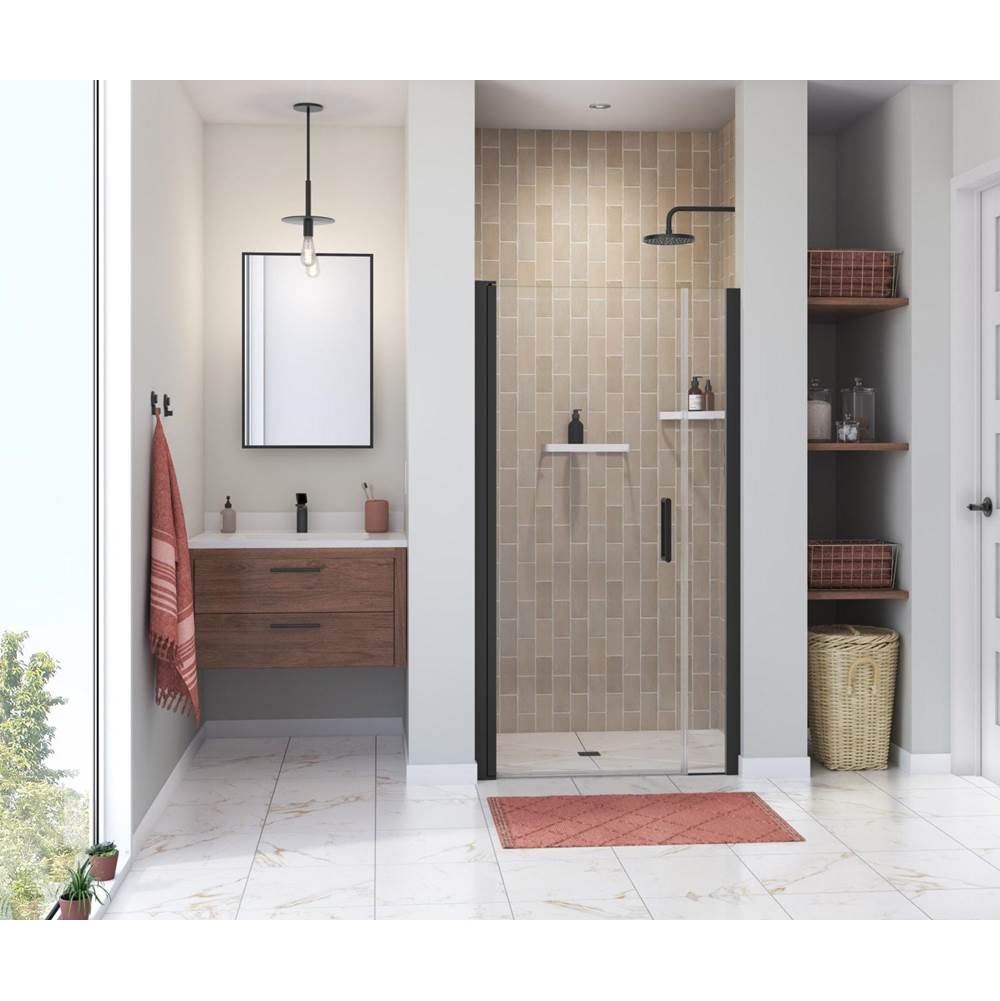 Henry Kitchen and BathMaaxManhattan 35-37 x 68 in. 6 mm Pivot Shower Door for Alcove Installation with Clear glass & Round Handle in Matte Black