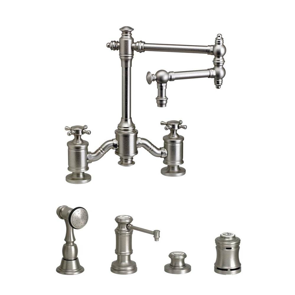 Henry Kitchen and BathWaterstoneWaterstone Towson Bridge Faucet - 12'' Articulated Spout - Cross Handles - 4pc. Suite